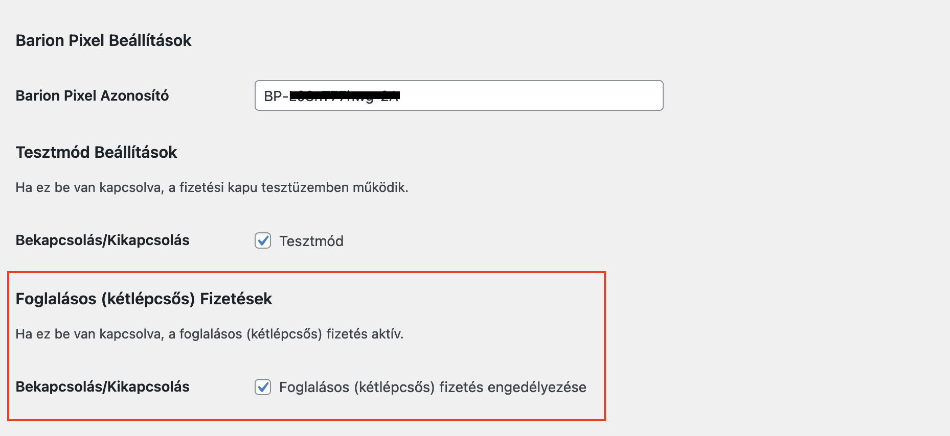 A foglalásos fizetés bekapcsolása